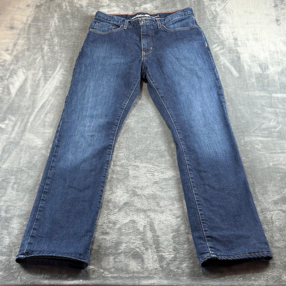 Eddie Bauer Fleece Lined Straight Leg Jeans Dark Wash Blue 30x31
